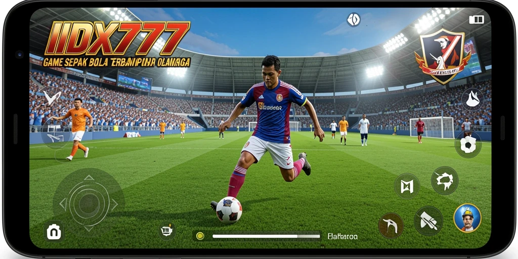 Tangkapan layar permainan IDX777 menunjukkan aksi seru di lapangan sepak bola.