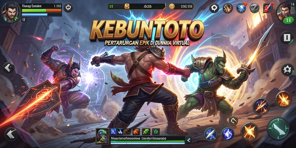 Screenshot gameplay KEBUNTOTO menampilkan pertarungan seru antara karakter yang berbeda.