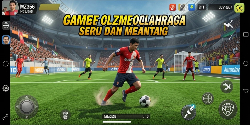 Screenshot utama MZ356 menampilkan aksi seru dalam pertandingan olahraga.