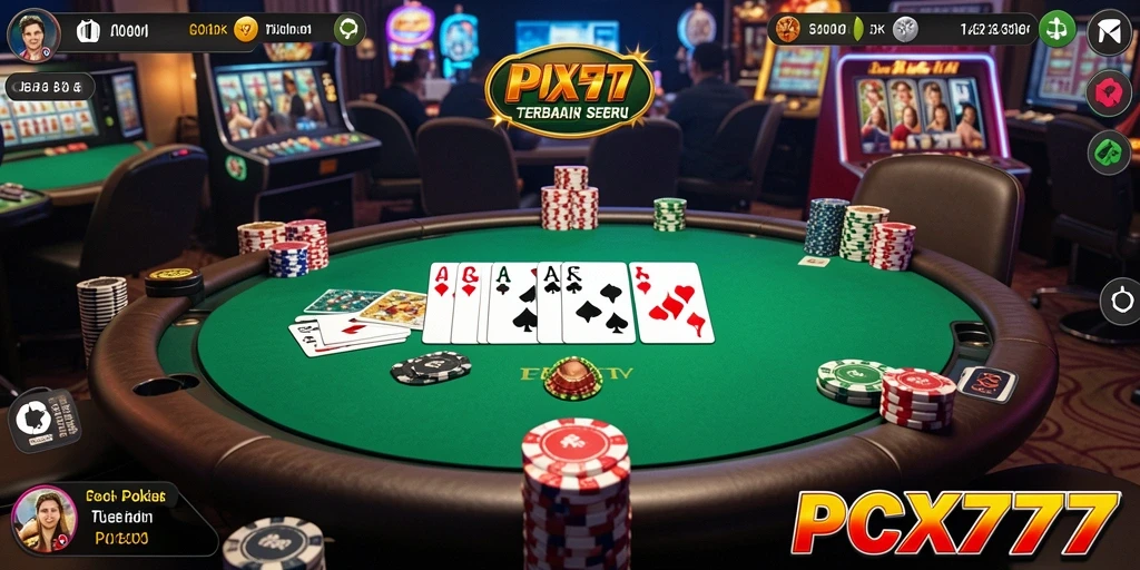Tampilan gameplay seru dari PCX777 dengan aksi Poker yang mendebarkan.