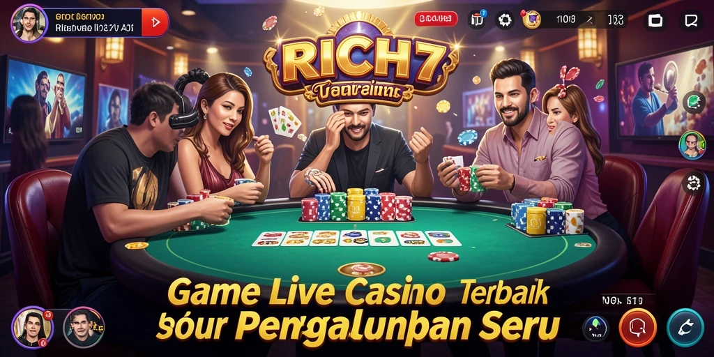 Screenshot utama RICH7 menampilkan dealer langsung dalam aksi permainan Live Casino.