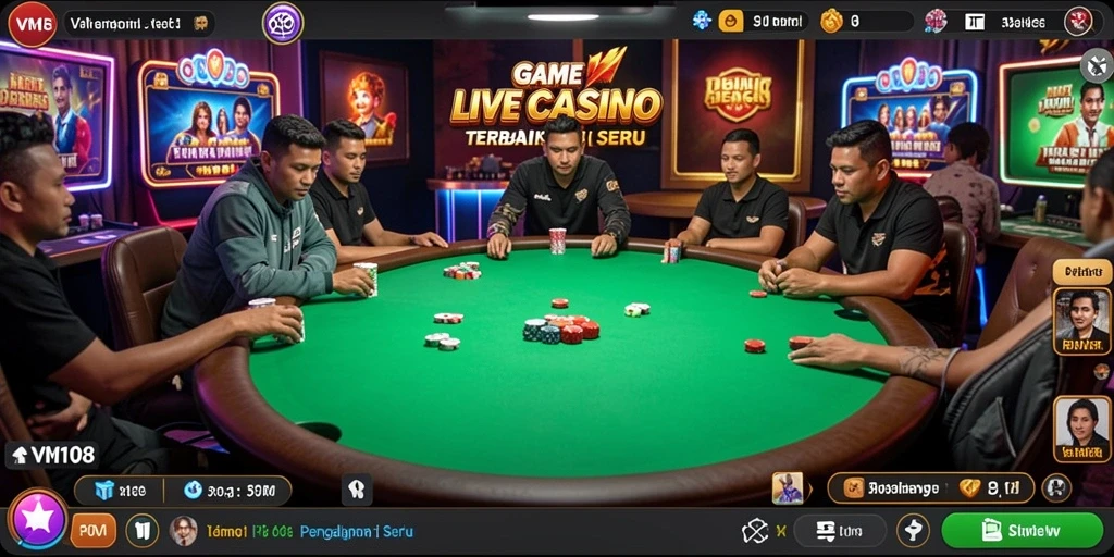Screenshot gameplay Live Casino VM108 dengan dealer langsung.