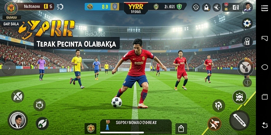 Screenshot YYRR menunjukkan gameplay sepak bola yang mendebarkan.